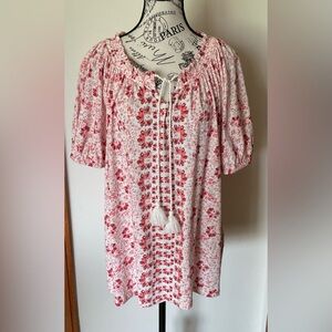 STYLE & CO Plus Size Floral Peasant Top With Tassel Tie Neck 2X